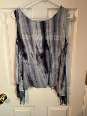 Wrangler Blue and White Tie-Dye Fringe Tank Top